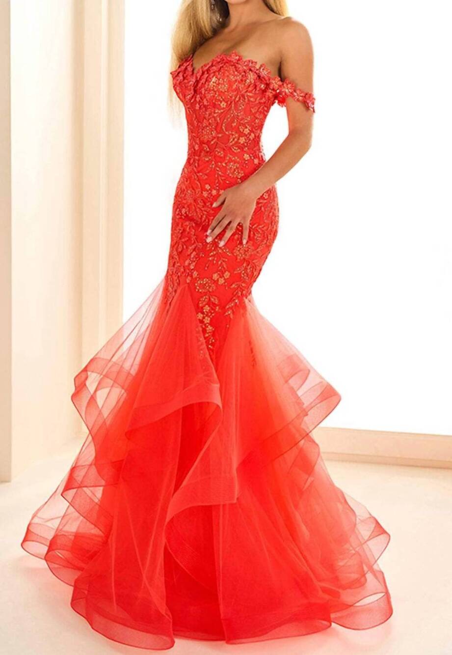 NEW ELLIE WILDE mermaid prom gown in papaya
